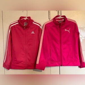 Girl’s Adidas and Puma Pink Athletic Zip Up Jackets